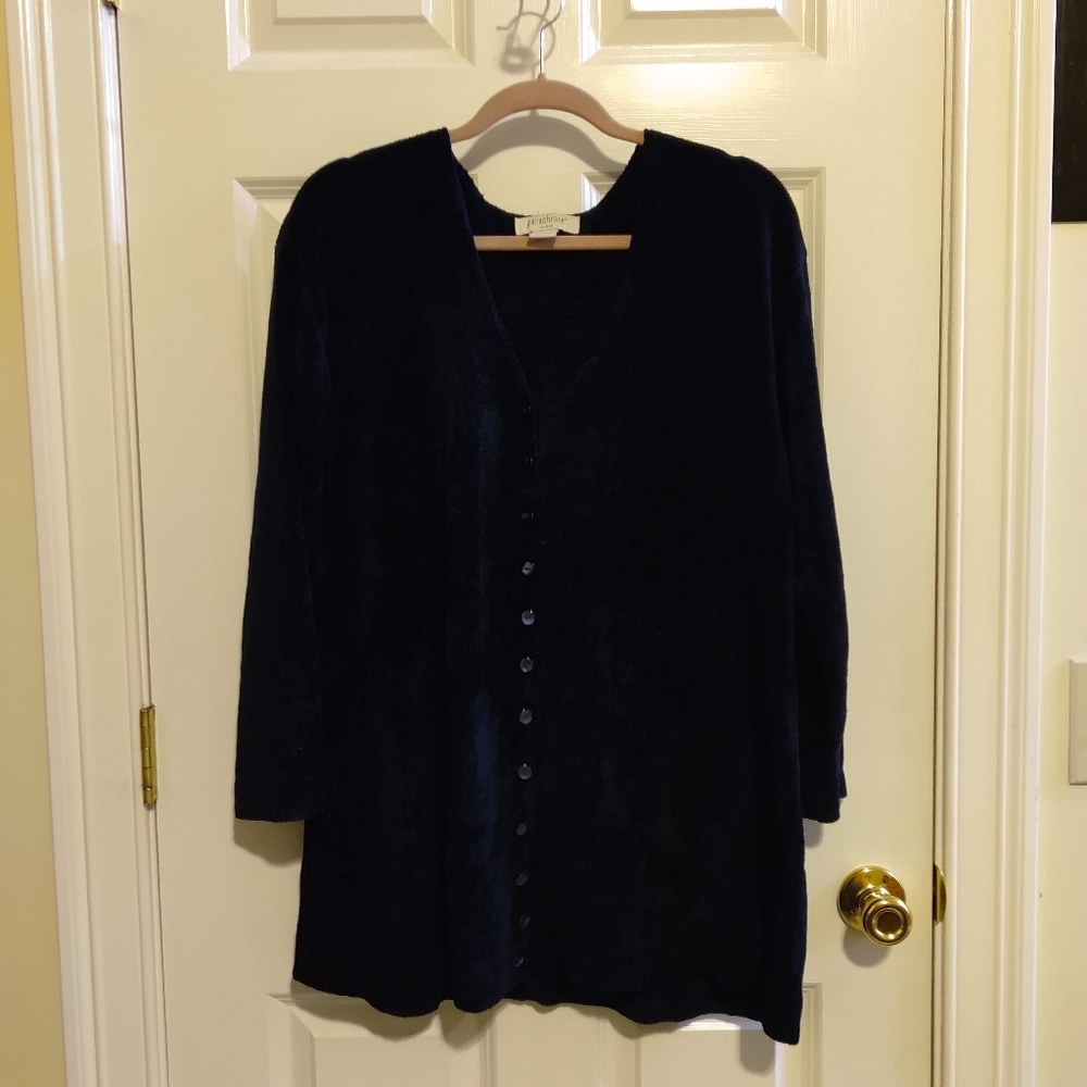 Paraphrase Women's Navy Blue Long Sleeve Cardigan Chenille Sweater Size …